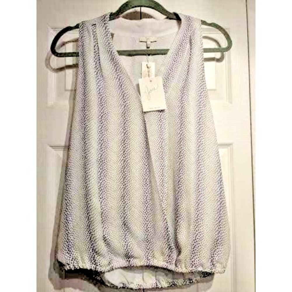 Joie Tank Top Womens Medium White Gray Silk Sleeveless Blouse Elastic Hem NWT